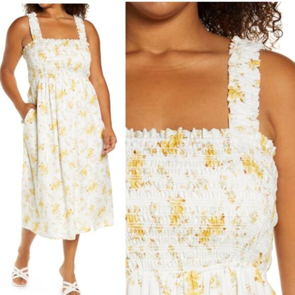 WAYF Rashida Smocked Midi Sundress, Ivory Floral Print Rayon Dress, Size 1X, NWT - Picture 12 of 12